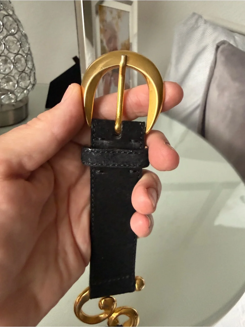 Vecchi by Hamilton Black Suede Women's Belt with Gold Hardware 36 in